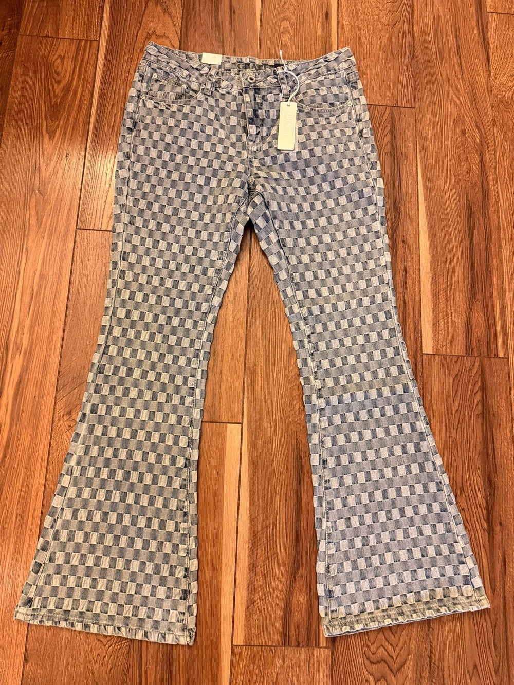 Grace Checkerboard Flare Jeans - Light Blue